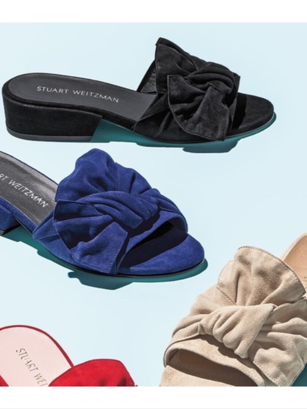 Stuart Weitzman Taupe Knotted Suede Slide Sandals